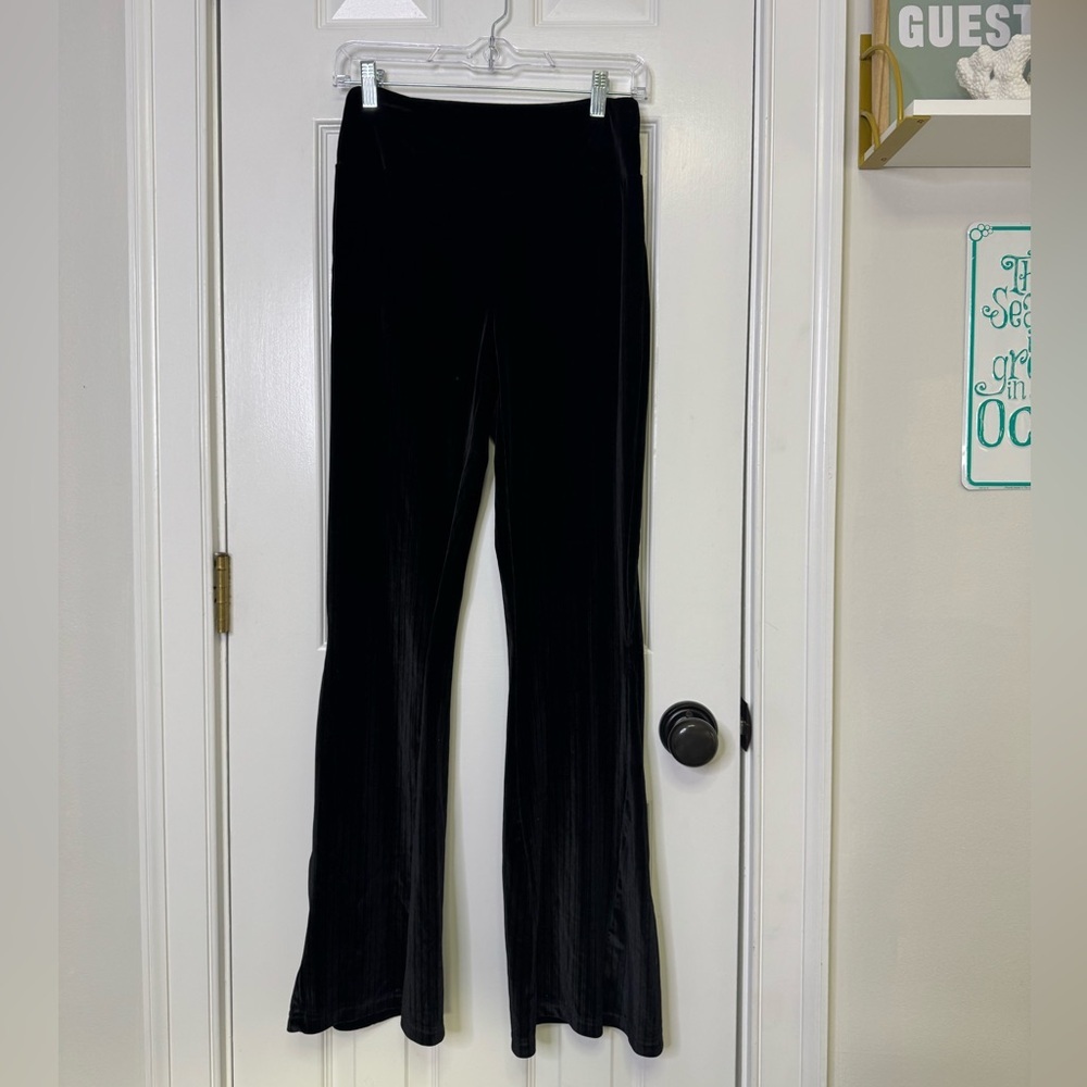 Jolt Black Flare Velvet Ribbed Pants